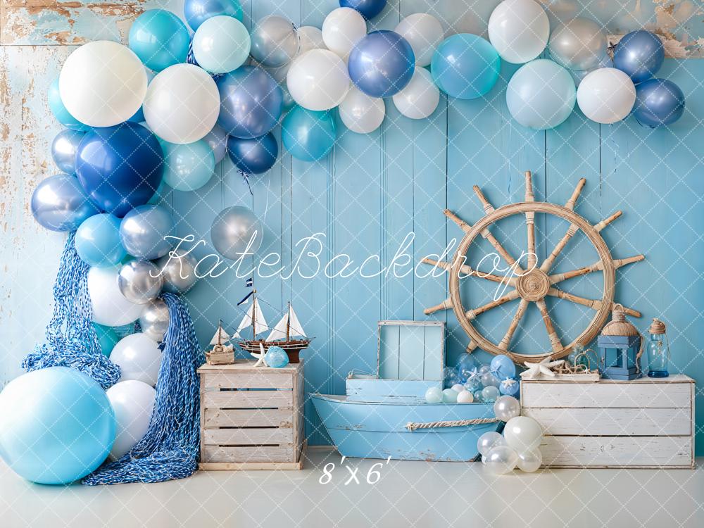 On Sale Kate Cake Smash Nautical Balloons Sailboat Blue Backdrop Designed by Emetselch -UK