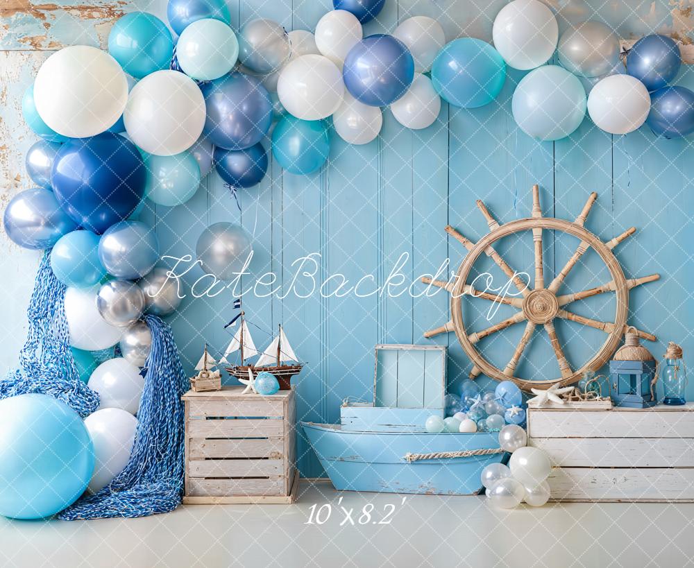 On Sale Kate Cake Smash Nautical Balloons Sailboat Blue Backdrop Designed by Emetselch -UK