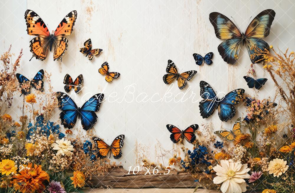 Lightning Deals Kate Summer Butterfly Floral Garden White Wall Backdrop Designed by Emetselch -UK