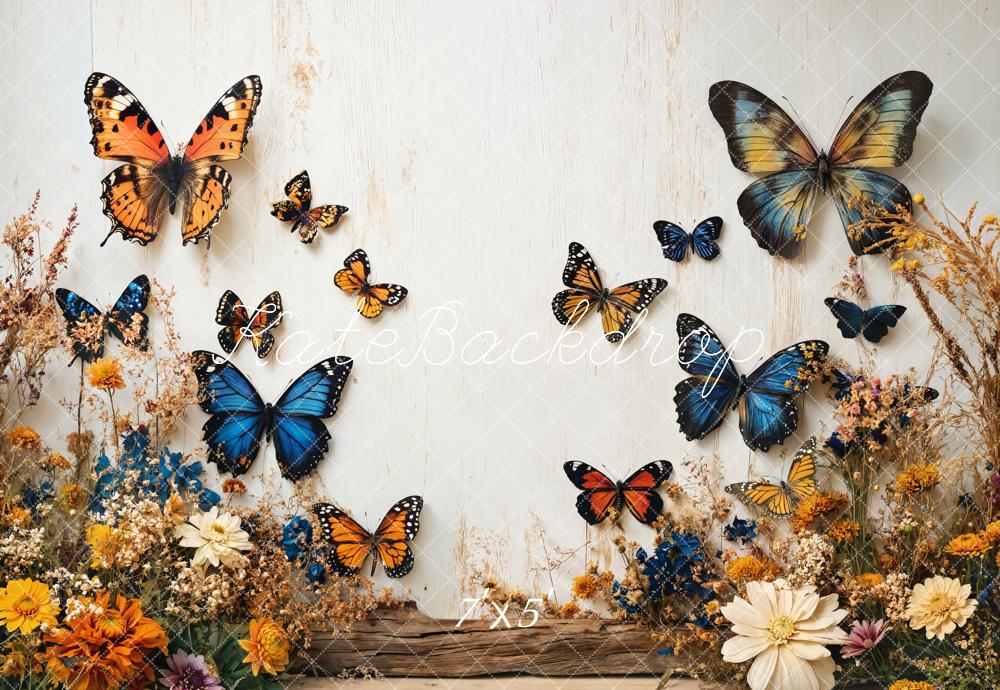 Lightning Deals Kate Summer Butterfly Floral Garden White Wall Backdrop Designed by Emetselch -UK