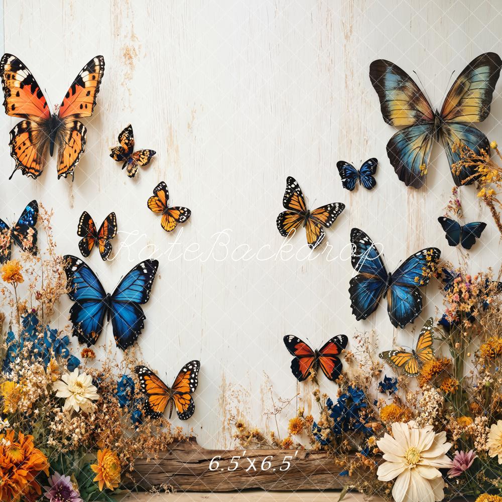 Lightning Deals Kate Summer Butterfly Floral Garden White Wall Backdrop Designed by Emetselch -UK