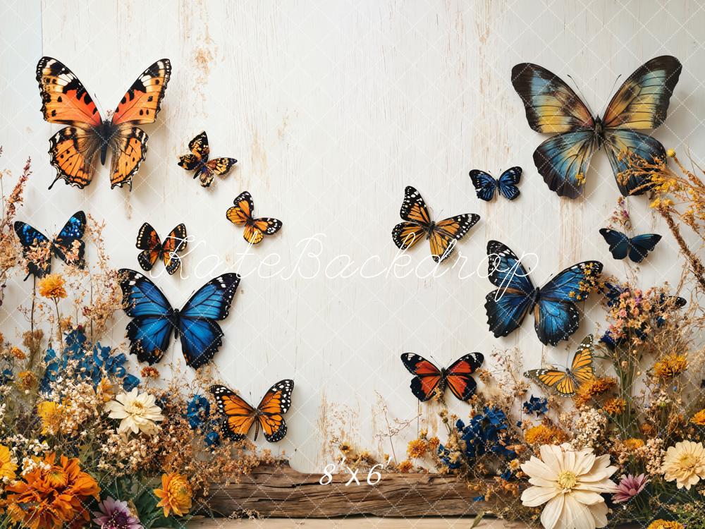Lightning Deals Kate Summer Butterfly Floral Garden White Wall Backdrop Designed by Emetselch -UK