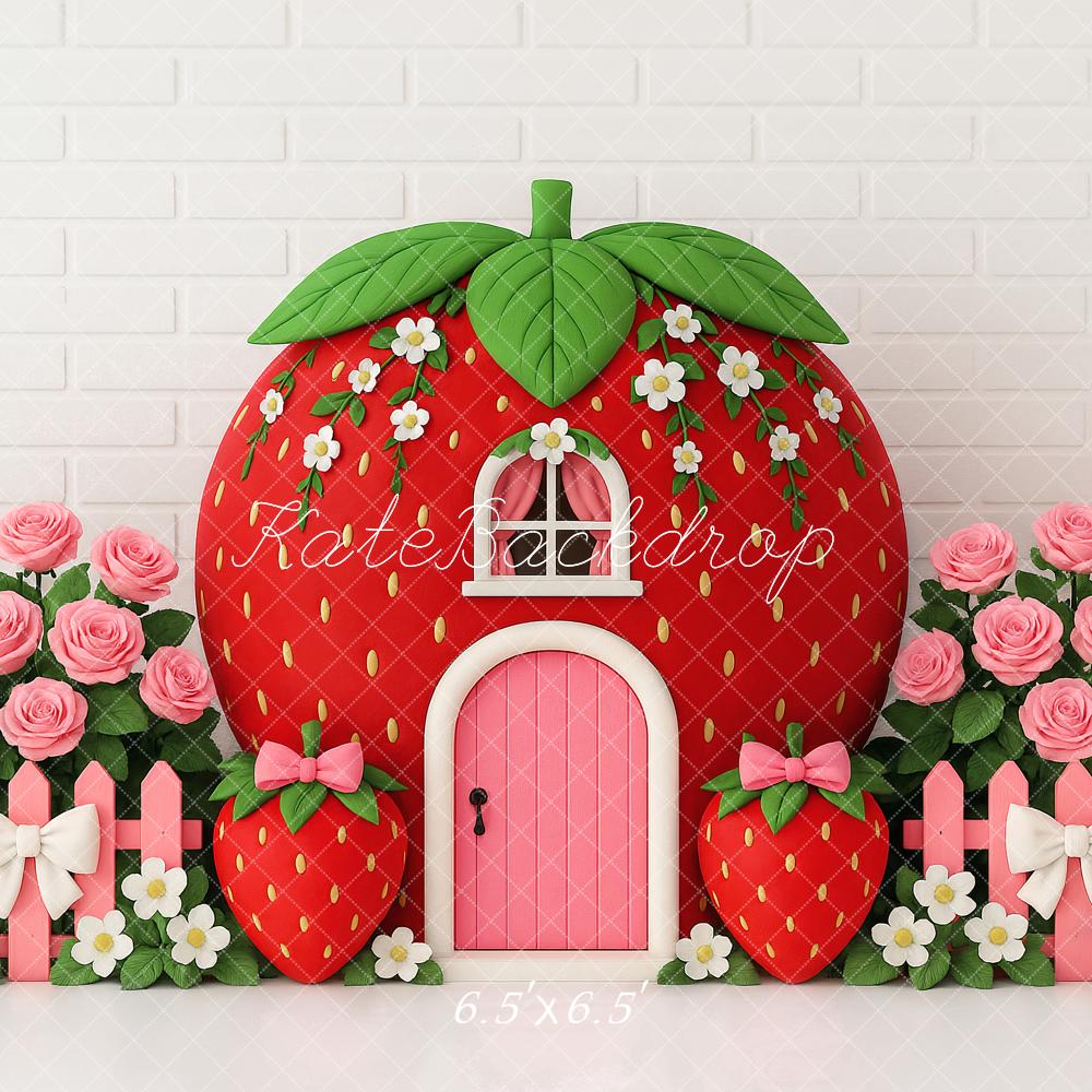 Kate Cake Smash Strawberry House Floral Backdrop Designed by Ashley Paul