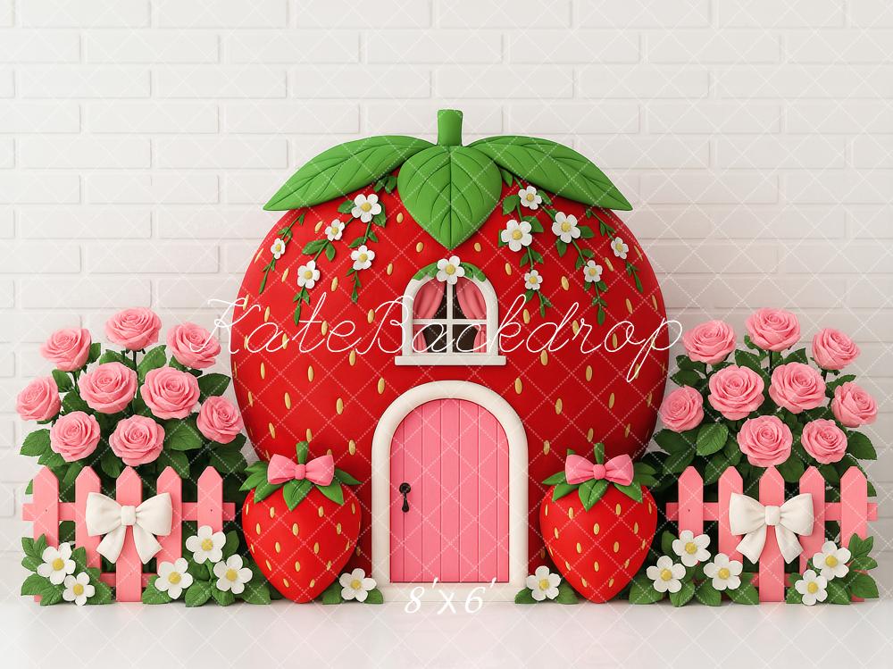 Kate Cake Smash Strawberry House Floral Backdrop Designed by Ashley Paul
