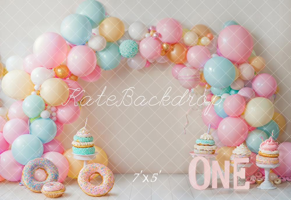 Kate Cake Smash Donut Pastel Balloon Arch Backdrop Designed by Emetselch