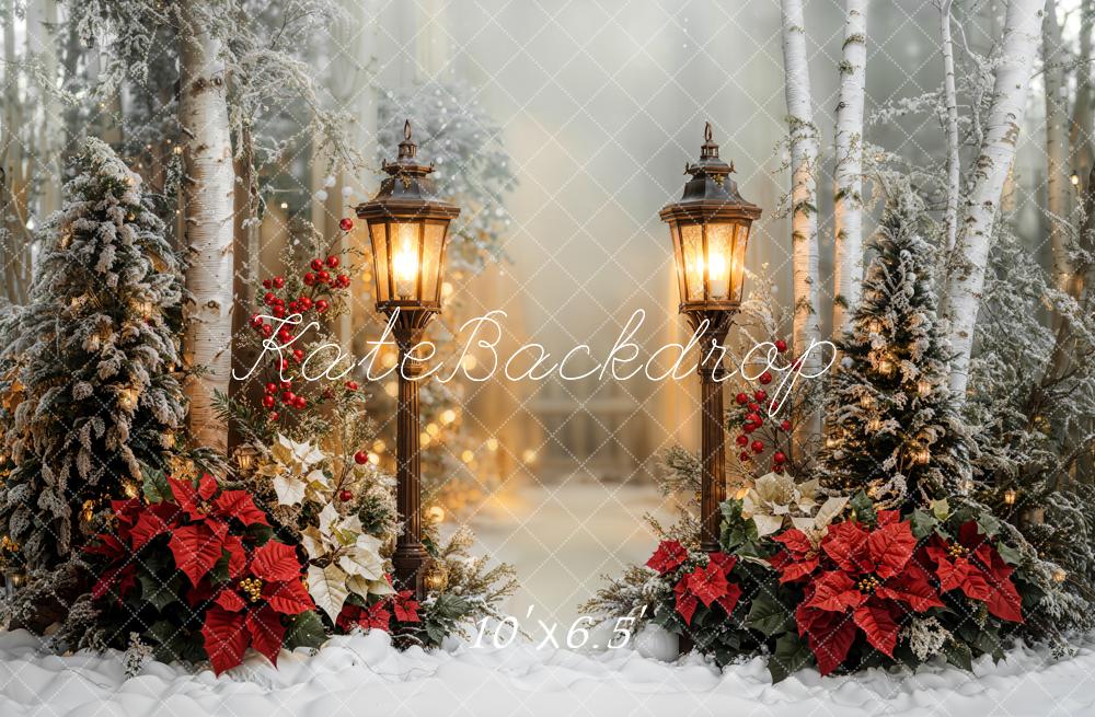 Kate Christmas Lantern Snowy Forest Backdrop Designed by Emetselch