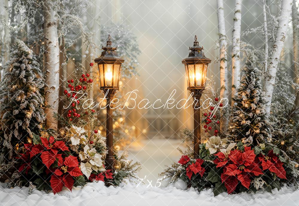 Kate Christmas Lantern Snowy Forest Backdrop Designed by Emetselch