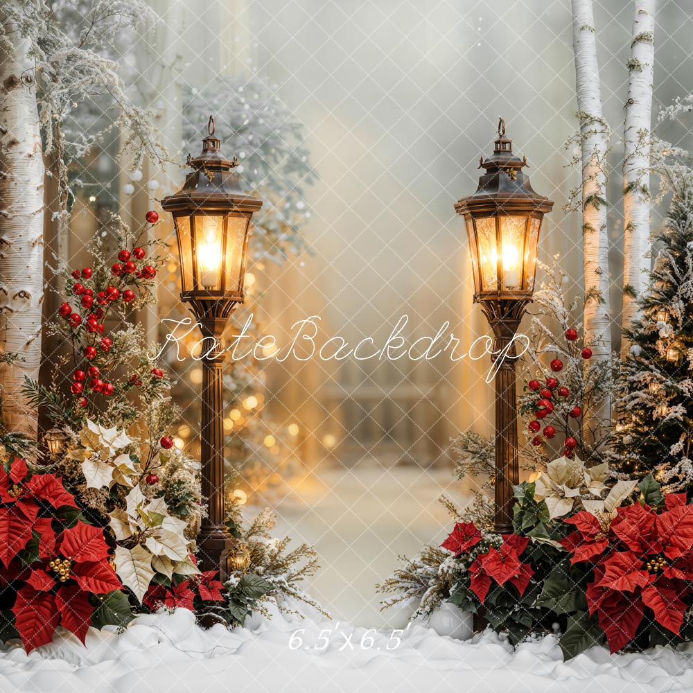 Kate Christmas Lantern Snowy Forest Backdrop Designed by Emetselch