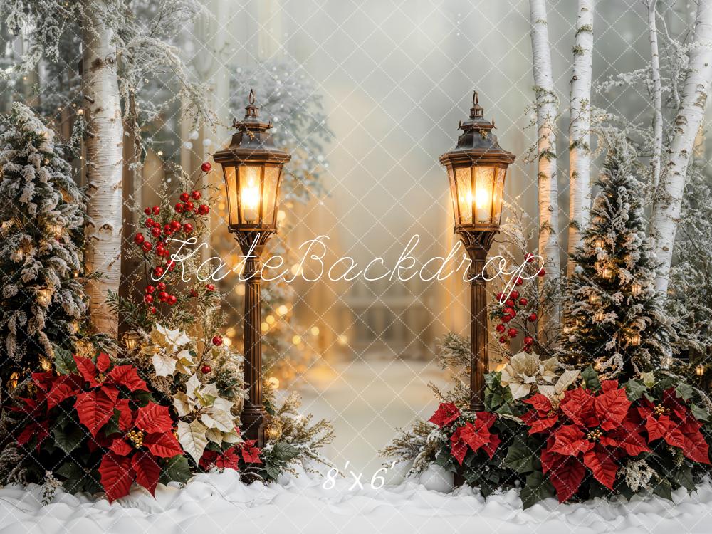 Kate Christmas Lantern Snowy Forest Backdrop Designed by Emetselch