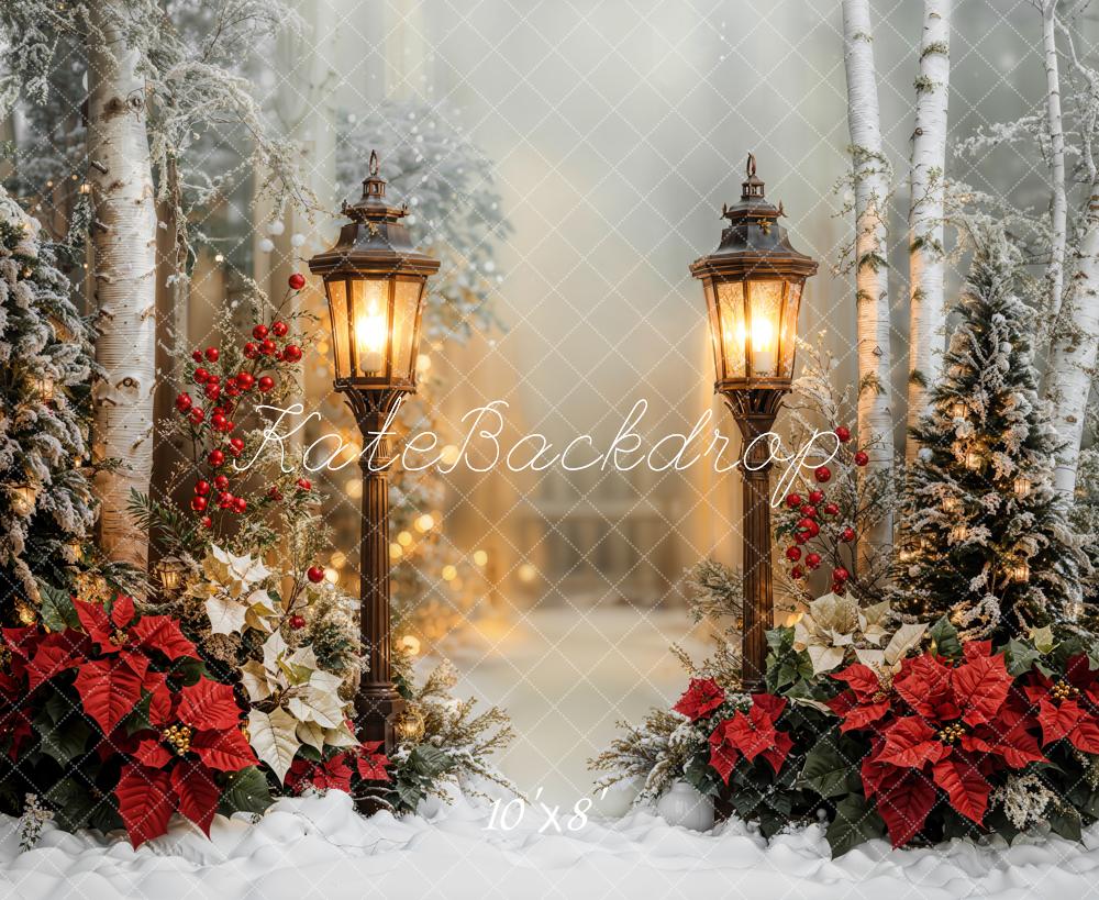 Kate Christmas Lantern Snowy Forest Backdrop Designed by Emetselch