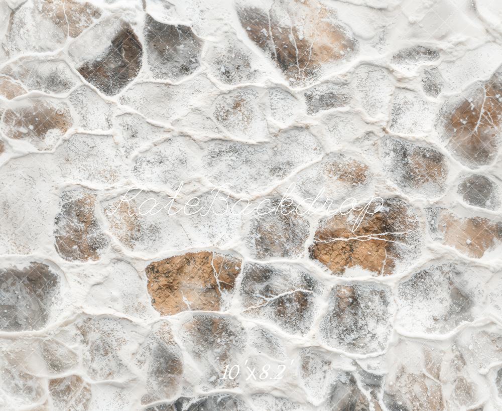 Kate Winter Vintage Cobblestone Snow Floor Backdrop Designed by Emetselch