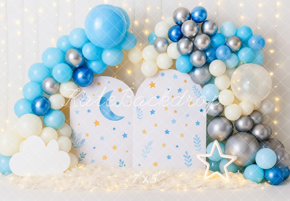 Kate Cake Smash Moon Stars Balloon Blue Backdrop Designed by Patty Robert