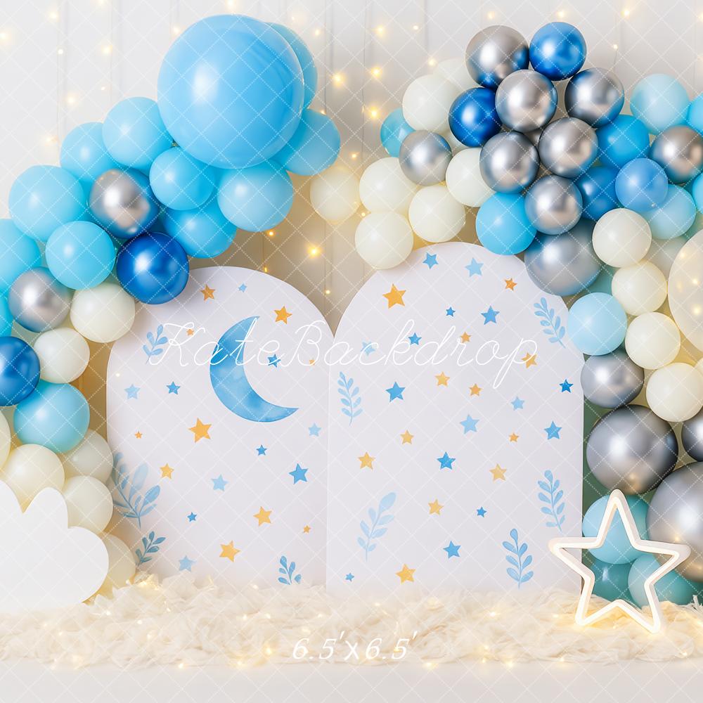 Kate Cake Smash Moon Stars Balloon Blue Backdrop Designed by Patty Robert