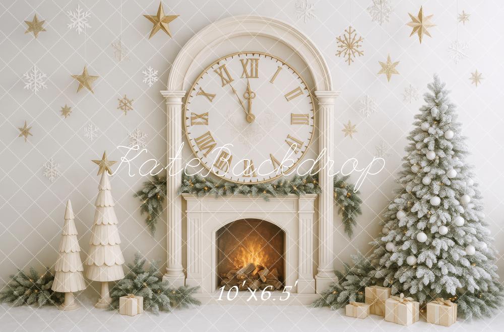 Lightning Deals Kate Christmas Tree Clock Fireplace White Backdrop Designed by Patty Robert -UK