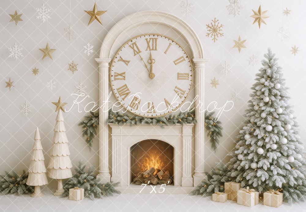 Lightning Deals Kate Christmas Tree Clock Fireplace White Backdrop Designed by Patty Robert -UK