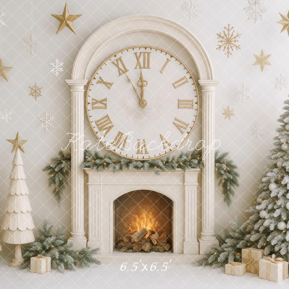 Lightning Deals Kate Christmas Tree Clock Fireplace White Backdrop Designed by Patty Robert -UK