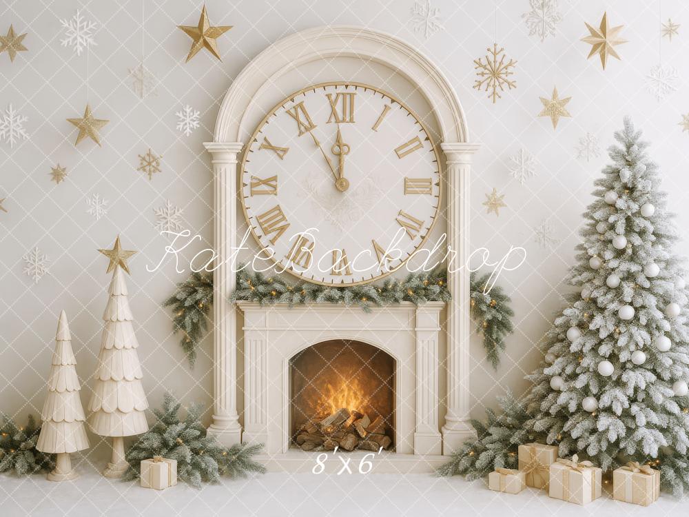 Lightning Deals Kate Christmas Tree Clock Fireplace White Backdrop Designed by Patty Robert -UK