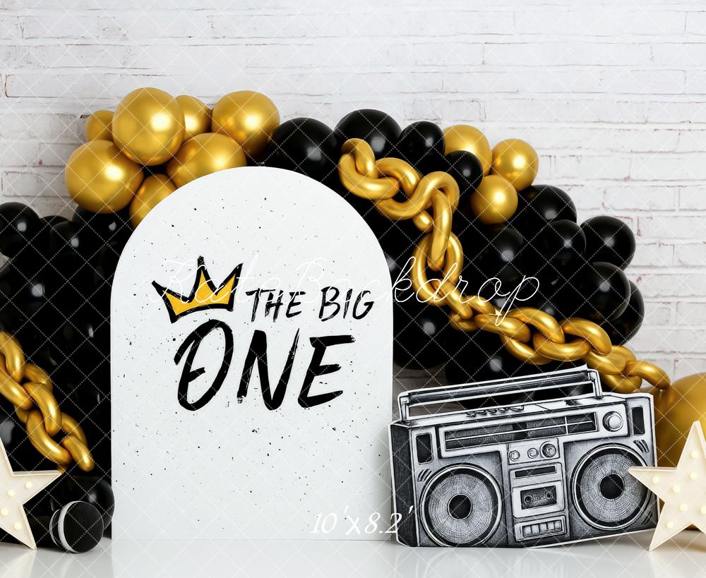 Kate 1st Birthday Retro Hip-Hop Gold Black Backdrop Designed by Patty Robert -UK