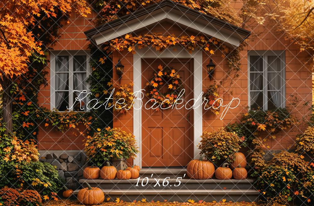 Kate Autumn Pumpkin Doorway Maple Leaves Backdrop Designed by Emetselch