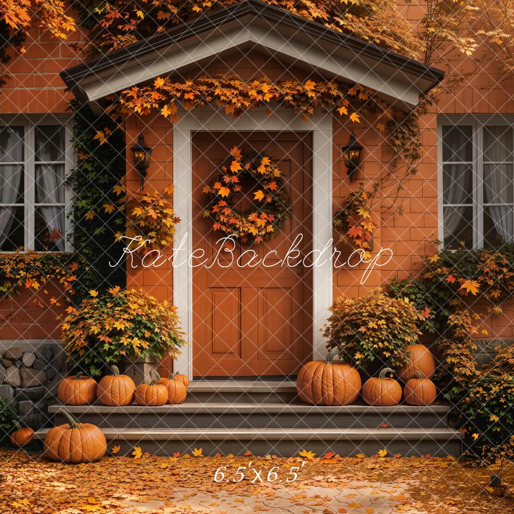 Kate Autumn Pumpkin Doorway Maple Leaves Backdrop Designed by Emetselch