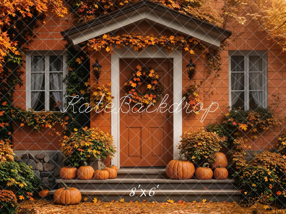 Kate Autumn Pumpkin Doorway Maple Leaves Backdrop Designed by Emetselch