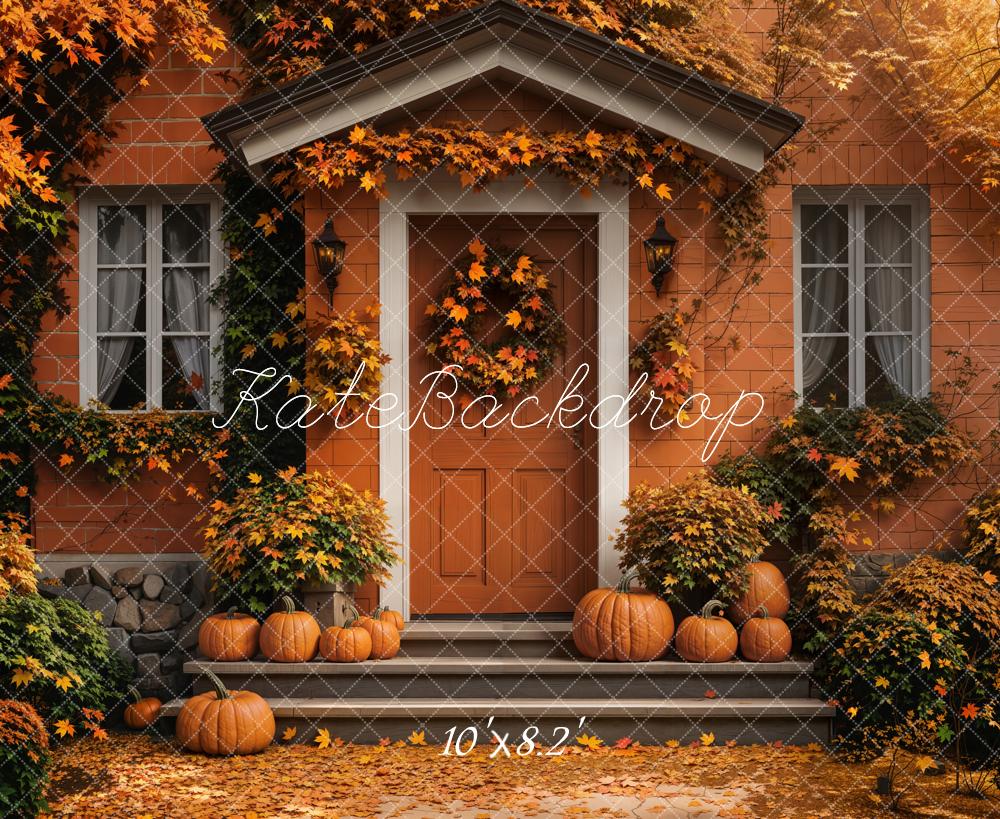 Kate Autumn Pumpkin Doorway Maple Leaves Backdrop Designed by Emetselch