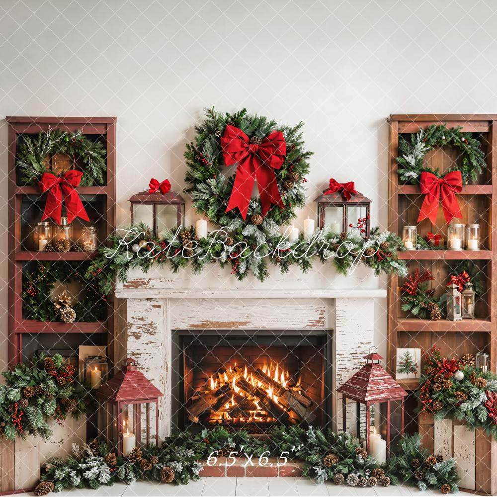 On Sale Kate Christmas Fireplace Wreath Red Bow Backdrop Designed by Emetselch -UK
