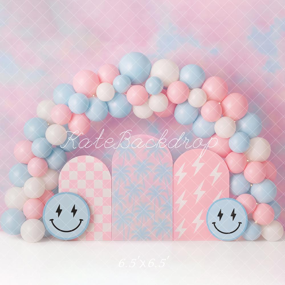 Kate Birthday Smiley Face Balloon Arch Backdrop Designed by Ashley Paul