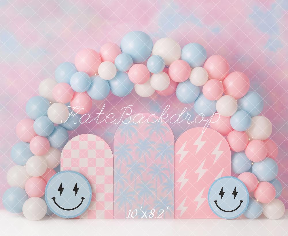 Kate Birthday Smiley Face Balloon Arch Backdrop Designed by Ashley Paul