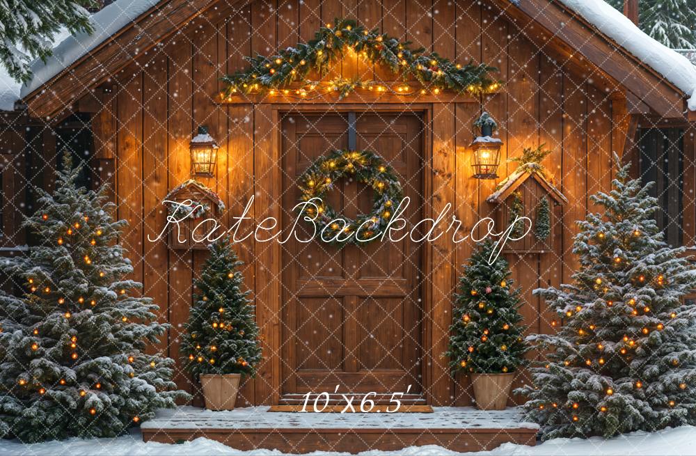 On Sale Kate Snowy Winter Christmas Trees Wood House Backdrop Designed by Emetselch -UK