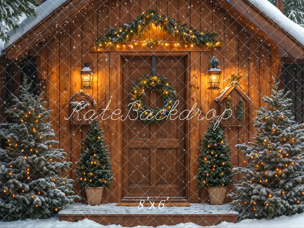 On Sale Kate Snowy Winter Christmas Trees Wood House Backdrop Designed by Emetselch -UK
