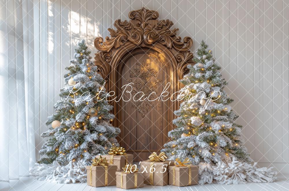 Kate Christmas Tree Retro Wood Door Gifts Backdrop Designed by Mini MakeBelieve