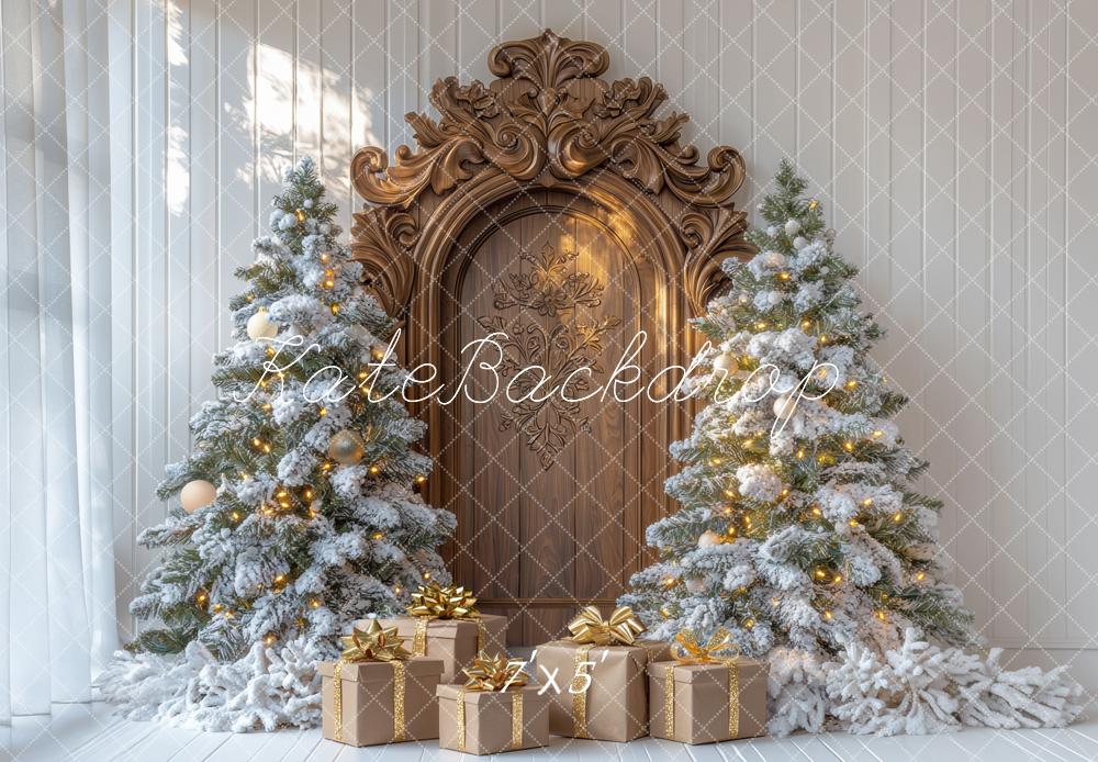 Kate Christmas Tree Retro Wood Door Gifts Backdrop Designed by Mini MakeBelieve
