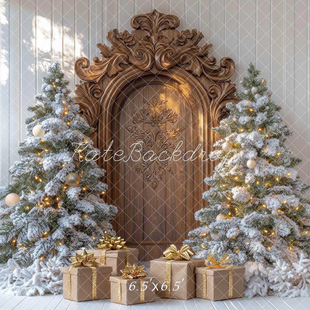 Kate Christmas Tree Retro Wood Door Gifts Backdrop Designed by Mini MakeBelieve