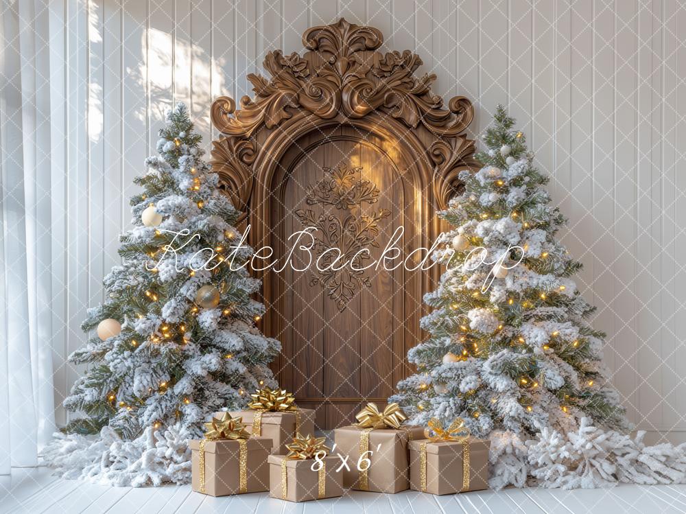 Kate Christmas Tree Retro Wood Door Gifts Backdrop Designed by Mini MakeBelieve
