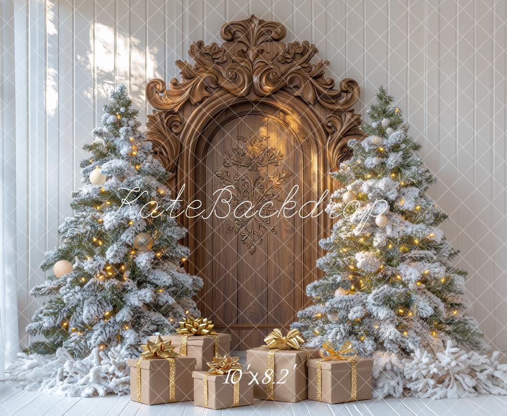 Kate Christmas Tree Retro Wood Door Gifts Backdrop Designed by Mini MakeBelieve