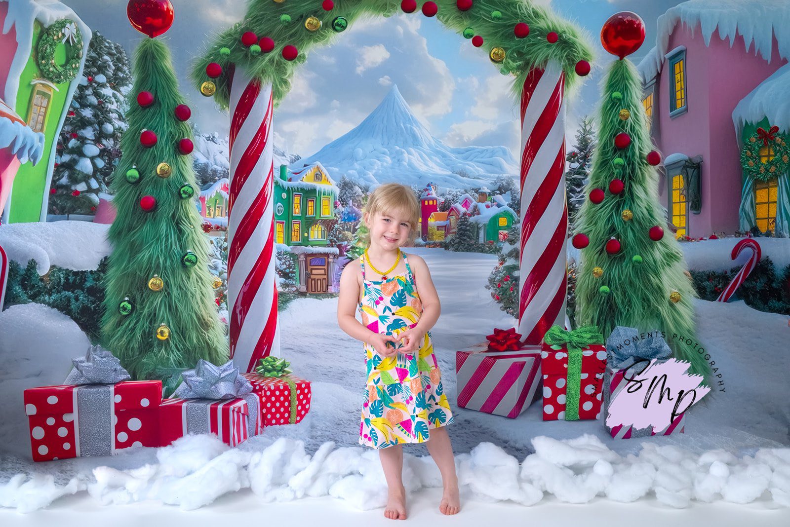 Kate Christmas Tree Candyland Arch Village Backdrop Designed by Mini MakeBelieve