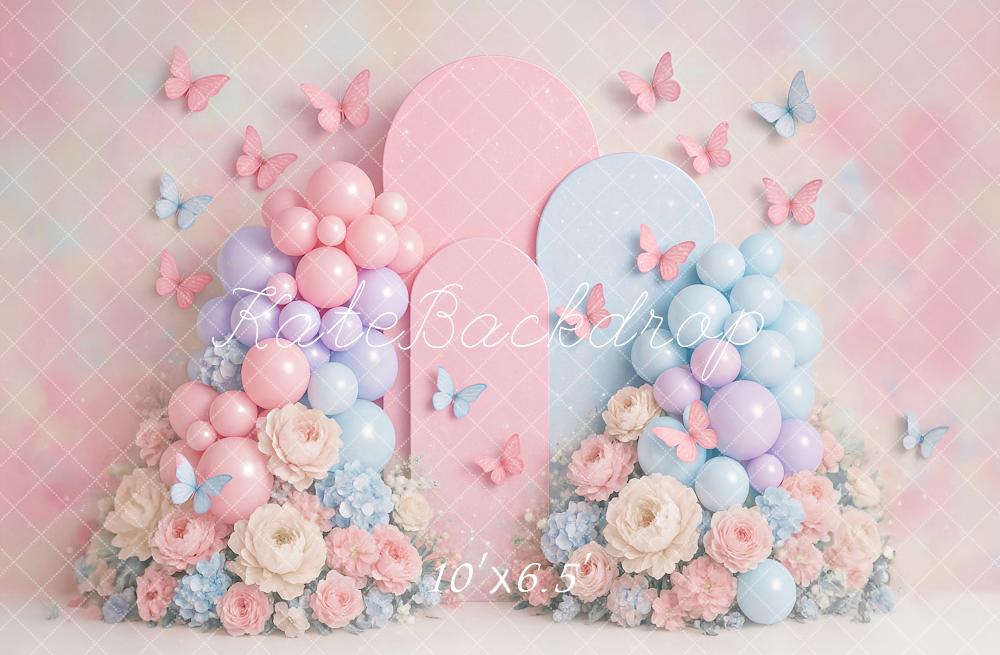 Lightning Deals Kate Cake Smash Pastel Balloon Floral Butterfly Backdrop Designed by Ashley Paul -UK