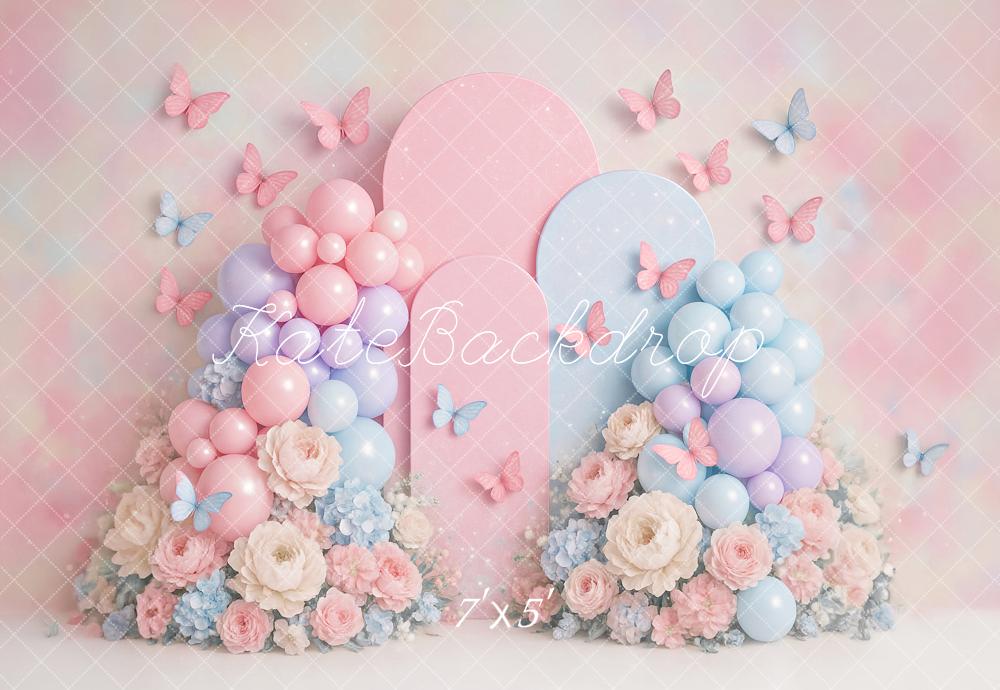 Lightning Deals Kate Cake Smash Pastel Balloon Floral Butterfly Backdrop Designed by Ashley Paul -UK