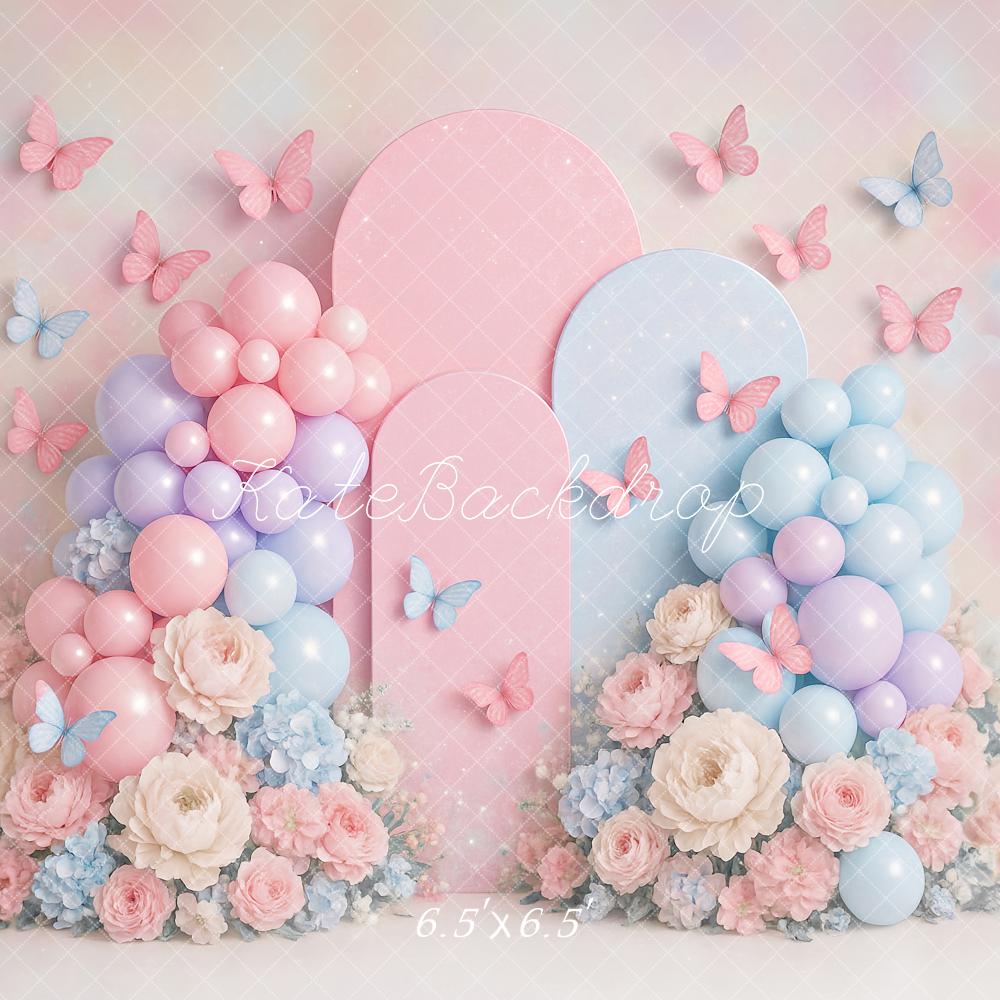 Lightning Deals Kate Cake Smash Pastel Balloon Floral Butterfly Backdrop Designed by Ashley Paul -UK