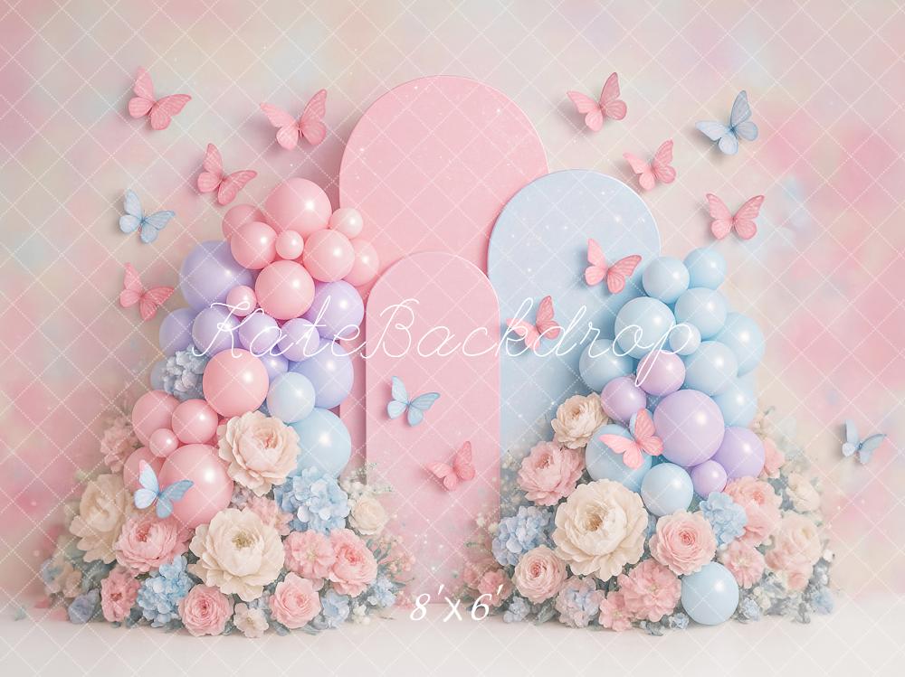 Lightning Deals Kate Cake Smash Pastel Balloon Floral Butterfly Backdrop Designed by Ashley Paul -UK