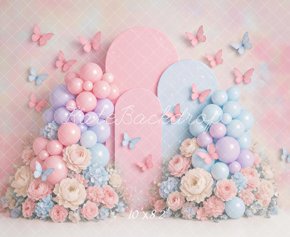Lightning Deals Kate Cake Smash Pastel Balloon Floral Butterfly Backdrop Designed by Ashley Paul -UK