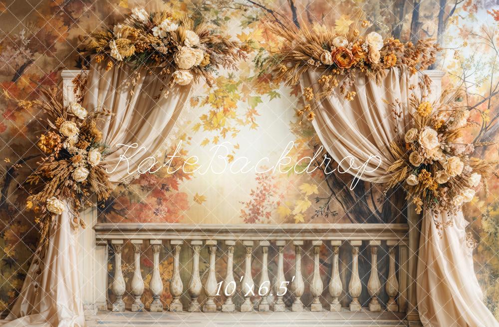 Kate Autumn Retro Floral Arch Curtain Backdrop Designed by Emetselch