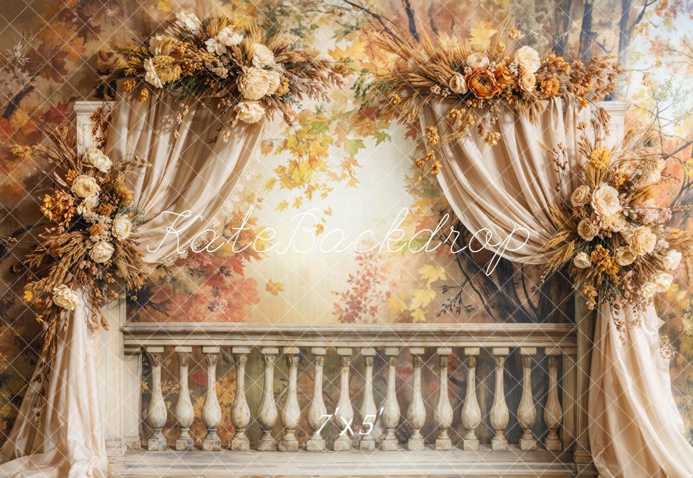 Kate Autumn Retro Floral Arch Curtain Backdrop Designed by Emetselch