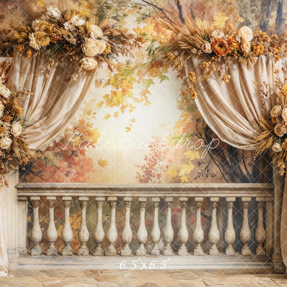 Kate Autumn Retro Floral Arch Curtain Backdrop Designed by Emetselch