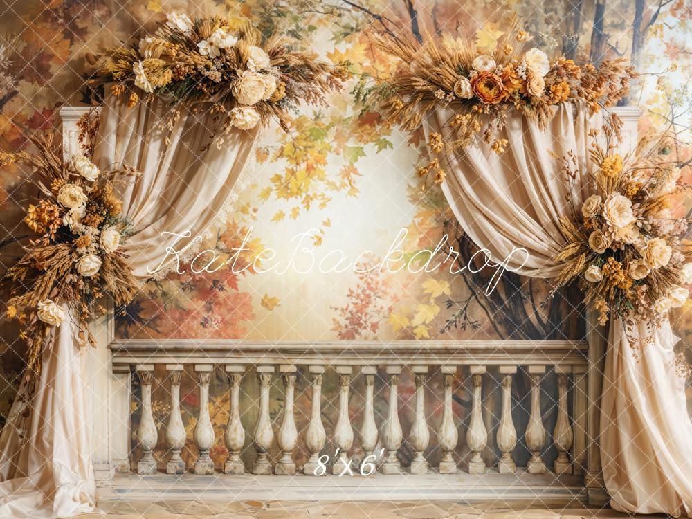 Kate Autumn Retro Floral Arch Curtain Backdrop Designed by Emetselch