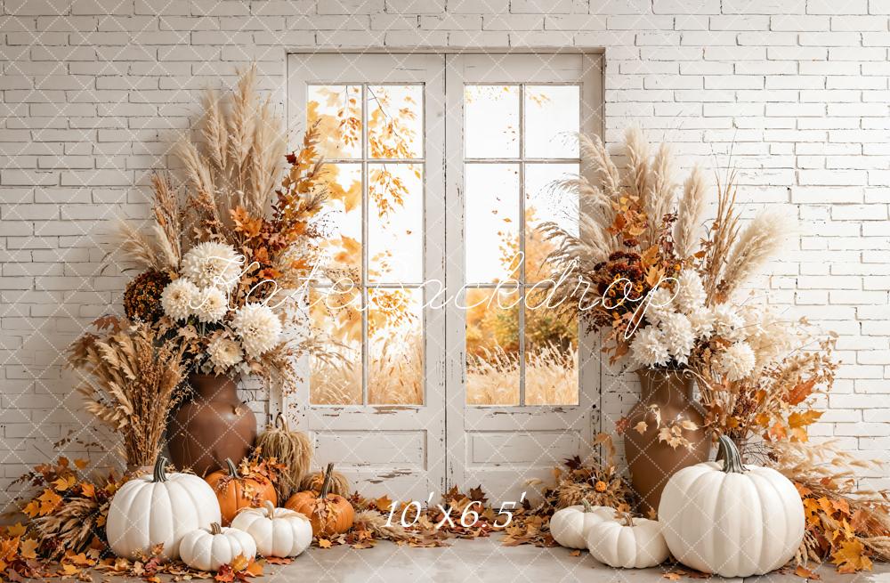 On Sale Kate Autumn Cozy Pumpkin Floral Window Backdrop Designed by Emetselch -UK
