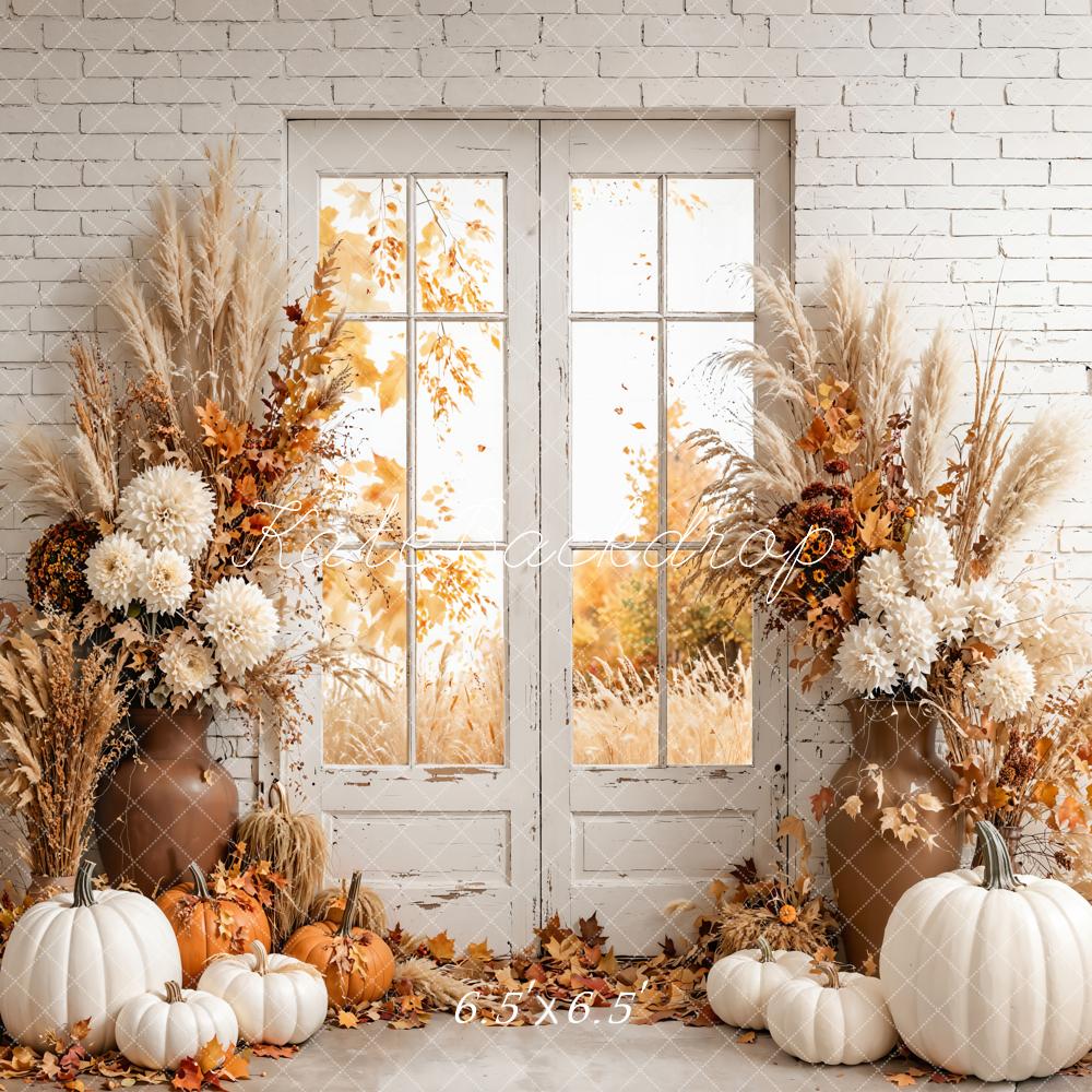 On Sale Kate Autumn Cozy Pumpkin Floral Window Backdrop Designed by Emetselch -UK