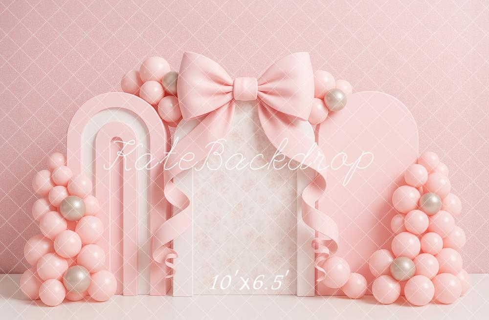 Lightning Deals Kate Cake Smash Bow Pink Balloon Arch Backdrop Designed by Ashley Paul -UK