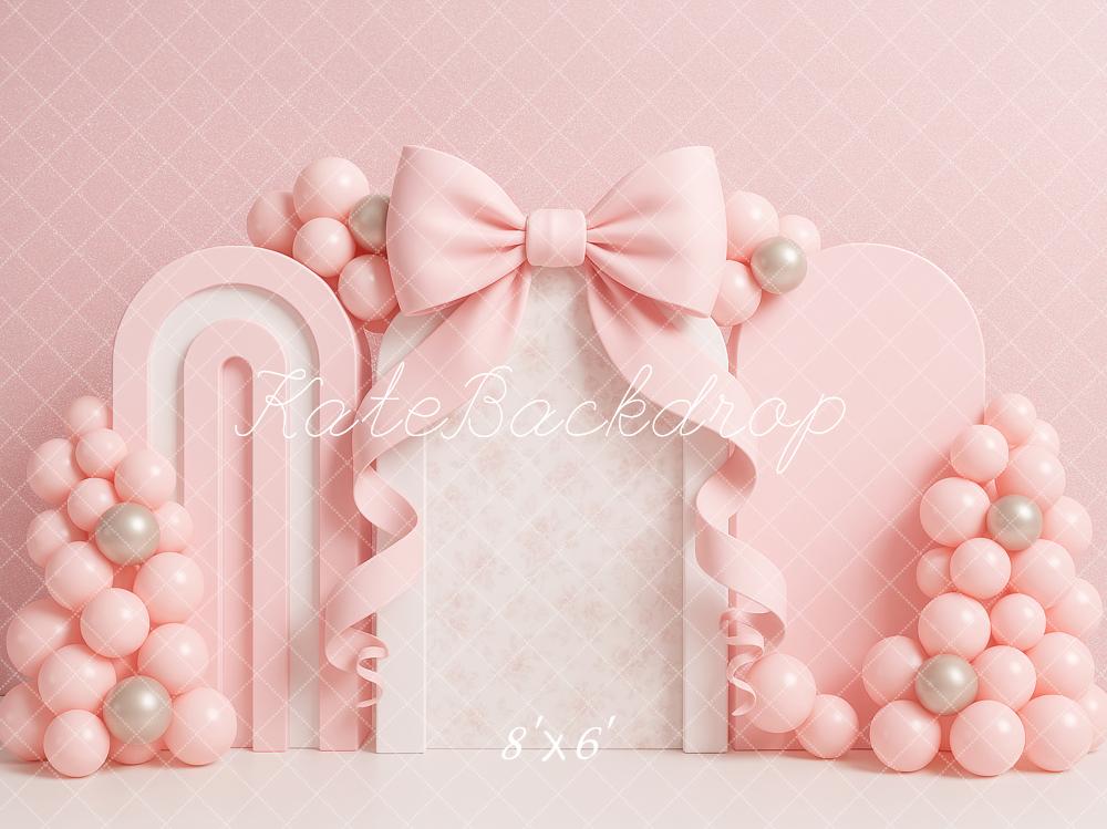 Lightning Deals Kate Cake Smash Bow Pink Balloon Arch Backdrop Designed by Ashley Paul -UK